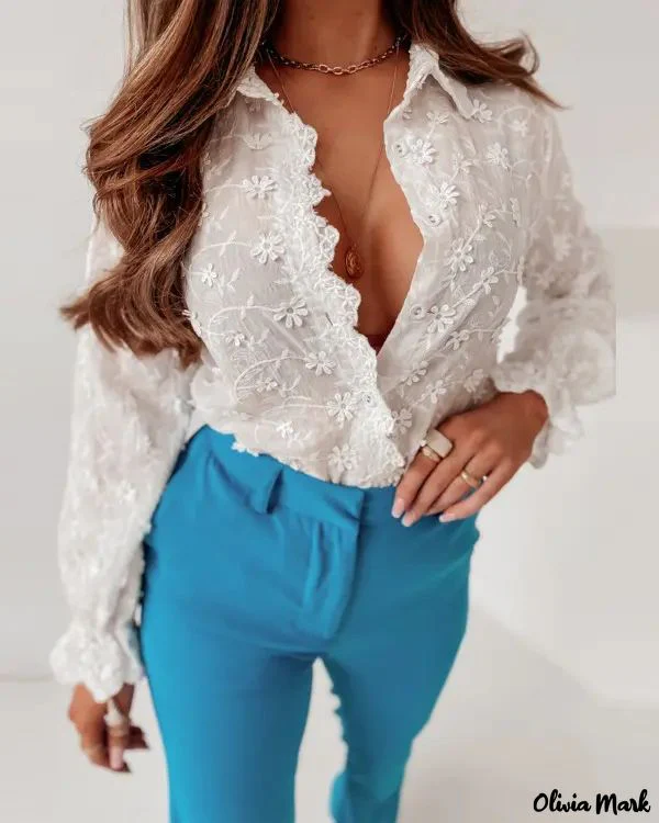 Deanwangkt - Embroidered Long Sleeve Button Down Shirt - Deanwangkt