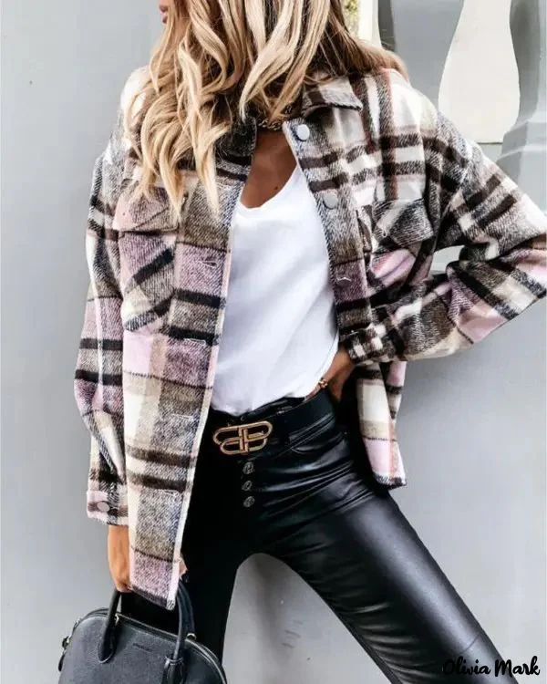 Deanwangkt - Long Sleeve Plaid Button Up Jacket - Deanwangkt