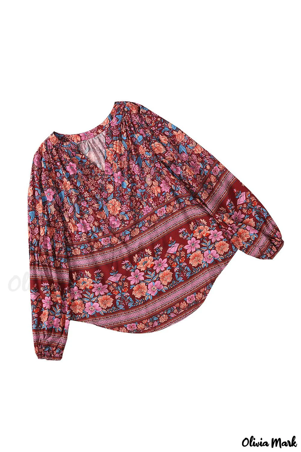 Deanwangkt - Floral Print V-Neck Long Sleeve Blouse - Deanwangkt