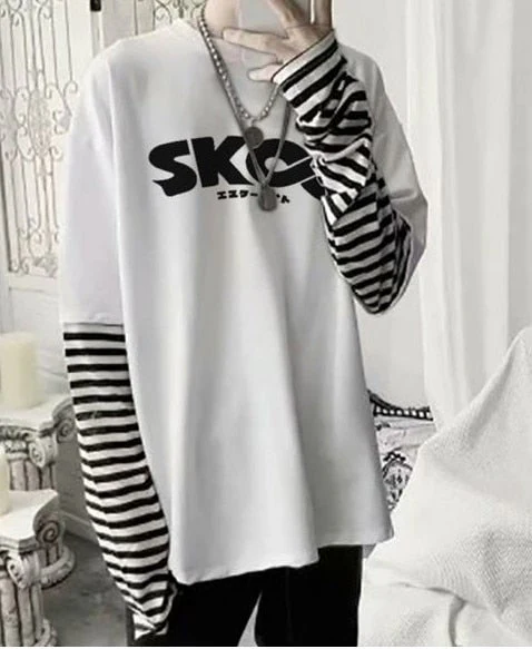 Black Friday Sales Rainbow Sleeve Harajuku T-Shirt Women's Stitching Long Sleeve T-Shirt Stripe Printing O-Neck Chic Tops Deanwangkt Summer Streetwear - Deanwangkt