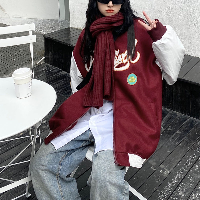 Christmas Gift Deanwangkt Spring Red Coat American Baseball Bomber Students Jacket Loose Men Women Couples Tops Harajuku Plus Size Streetwear Be Free - Deanwangkt