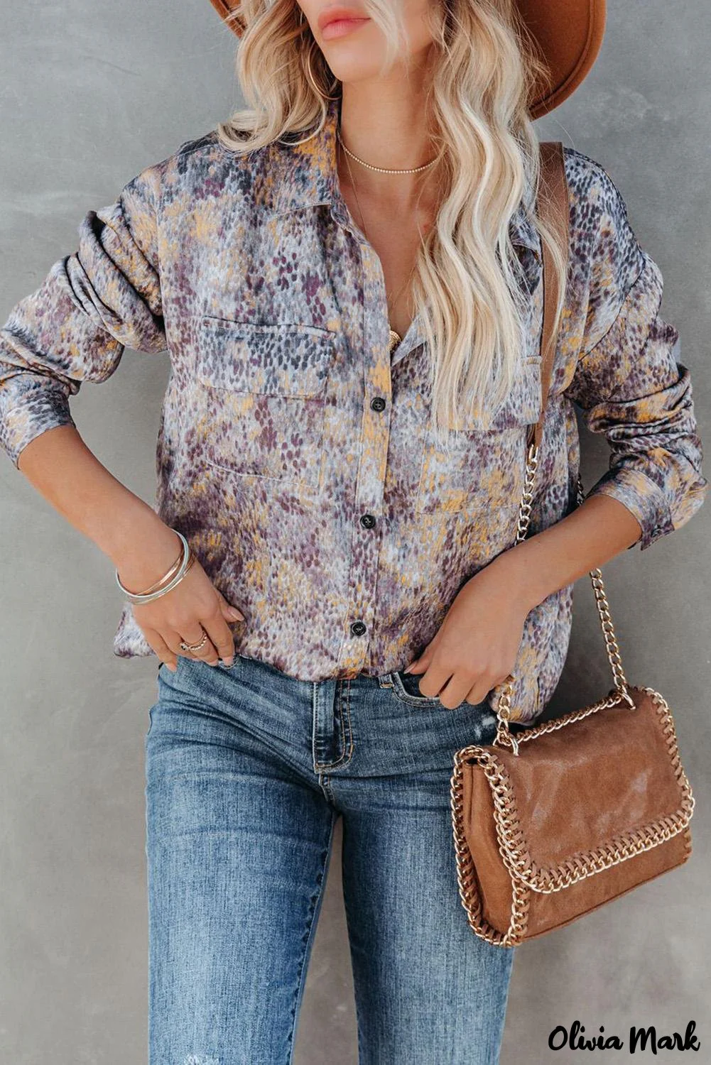 Deanwangkt - Brown printed long sleeve shirt with buttons and pockets - Deanwangkt