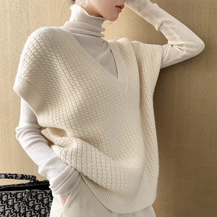 Christmas Gift  Deanwangkt New Winter Spring Women Sweaters Pullovers Sleeveless Vest Waistcoat Vintage Oversize Wild Knitwear Tops SWV1158 - Deanwangkt