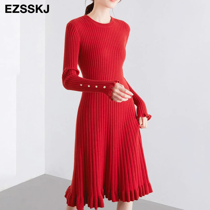 Christmas Gift Deanwangkt autumn winter thick Mermaid sweater dress elegant knit Trumpet dress women slim midi dress Female chic knit elegant dress - Deanwangkt