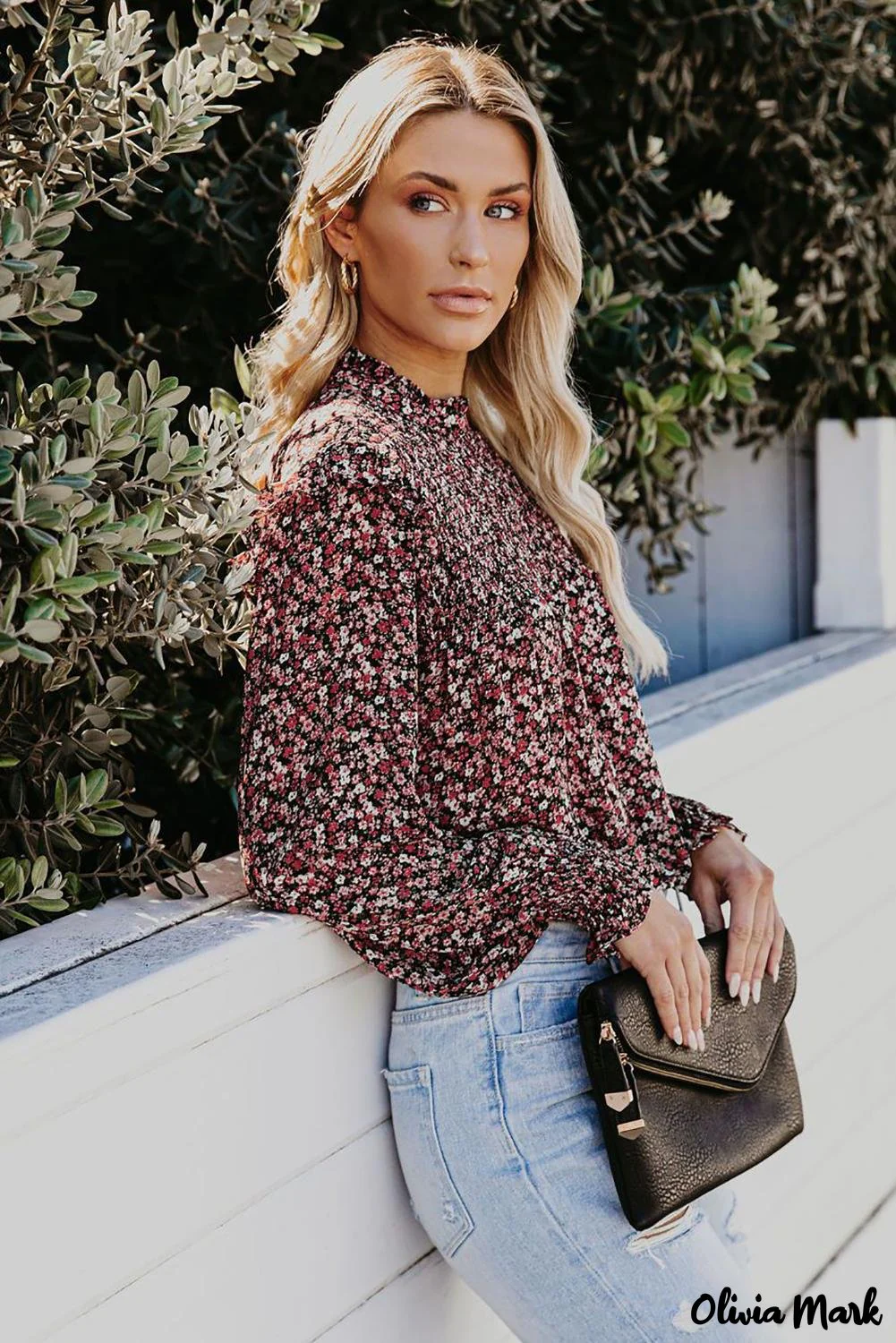 Deanwangkt - Floral Print Ruffle Long Sleeve Blouse - Deanwangkt