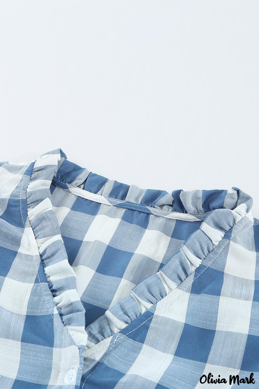 Deanwangkt - Sky blue checked ruffled button-down shirt - Deanwangkt