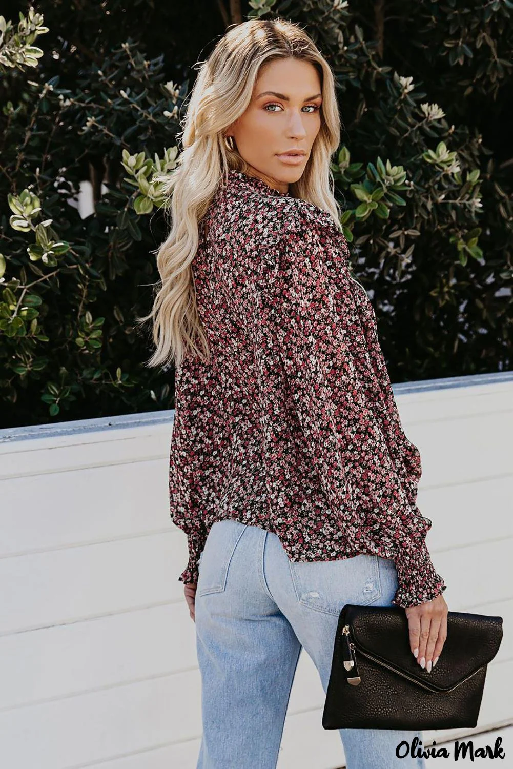 Deanwangkt - Floral Print Ruffle Long Sleeve Blouse - Deanwangkt