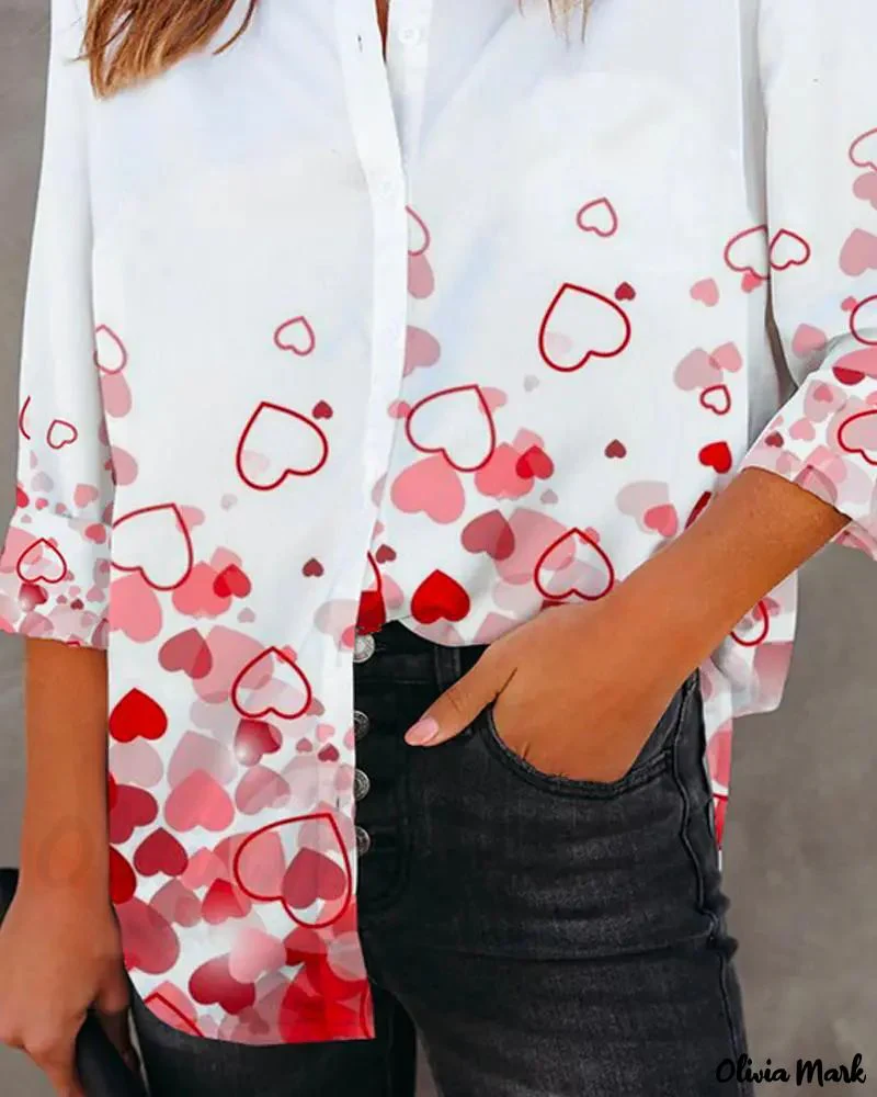 Deanwangkt - Valentine Heart Print Long Sleeve Button Down Shirt - Deanwangkt