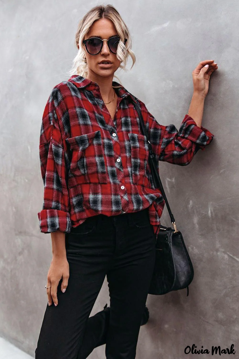 Deanwangkt - Red cotton blend plaid button-up shirt with chest pockets - Deanwangkt