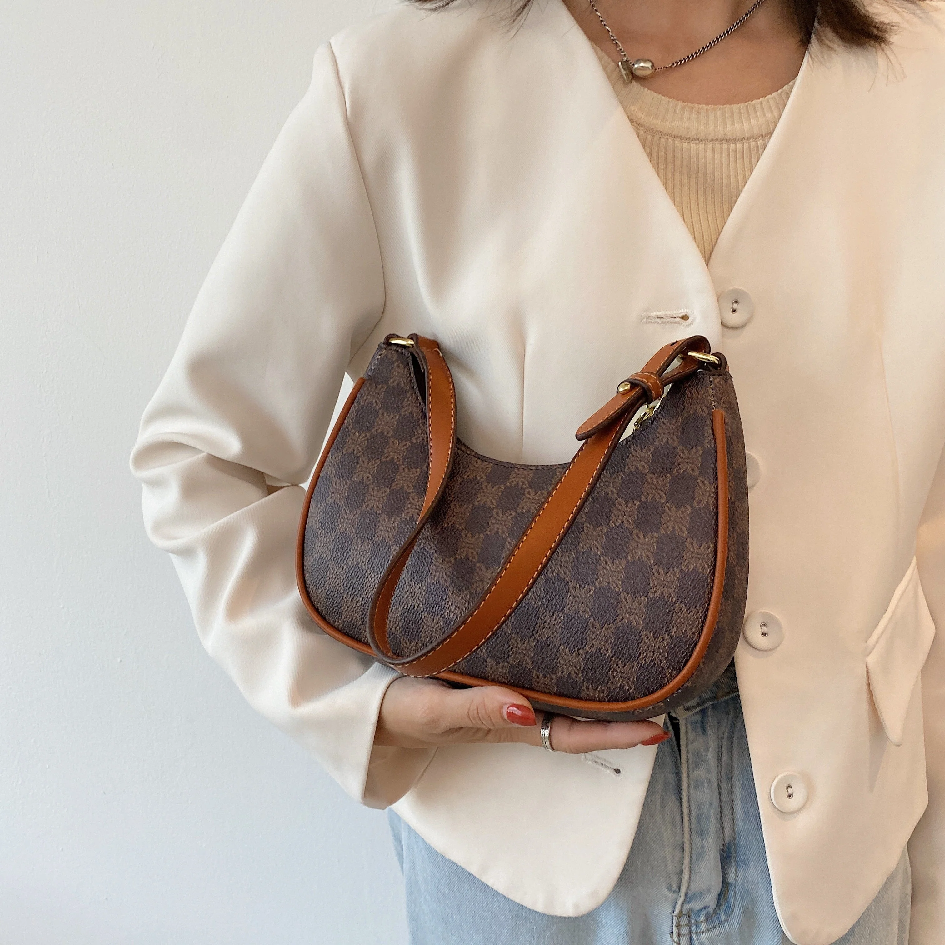 Back To College Deanwangkt Half-Moon Retro PU Leather Small Underarm S Handbag And Purses For Women Winter Fashion Trends Brand Shoulder Bag - Deanwangkt