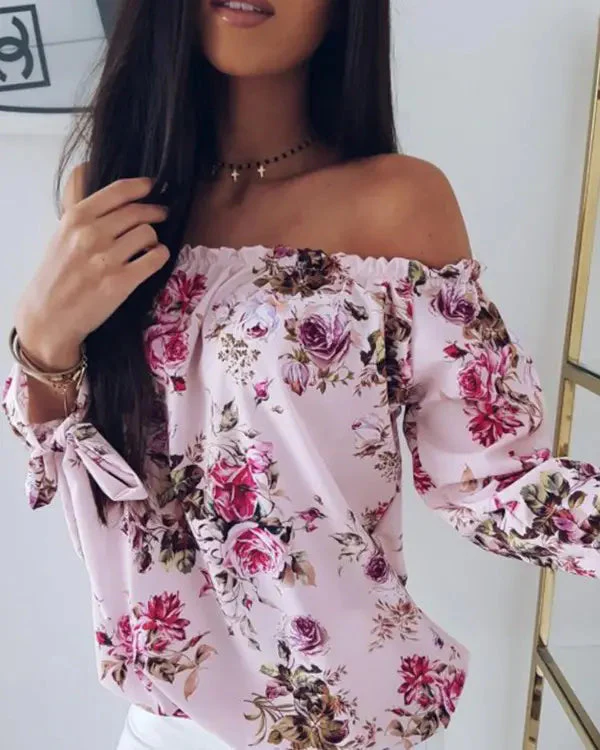 Deanwangkt - Floral Print Off The Shoulder Loose Blouse - Deanwangkt