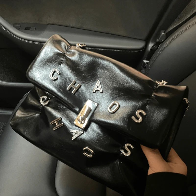 deanwangkt-1 Rhinestone Letter Studded Shoulder Bag, Versatile Flap Crossbody Bag, Women's All-Match Handbag & Purse - Deanwangkt