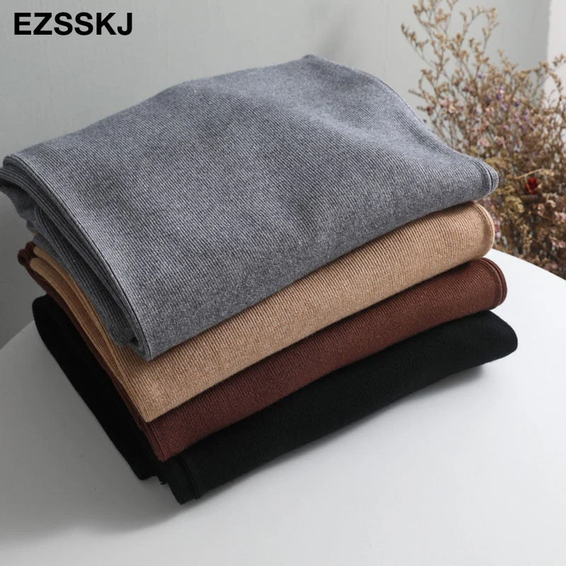 Christmas Gift Deanwangkt autumn winter new THICK casual straight pants women female drawstring loose knitted wide leg pants casual Trousers - Deanwangkt