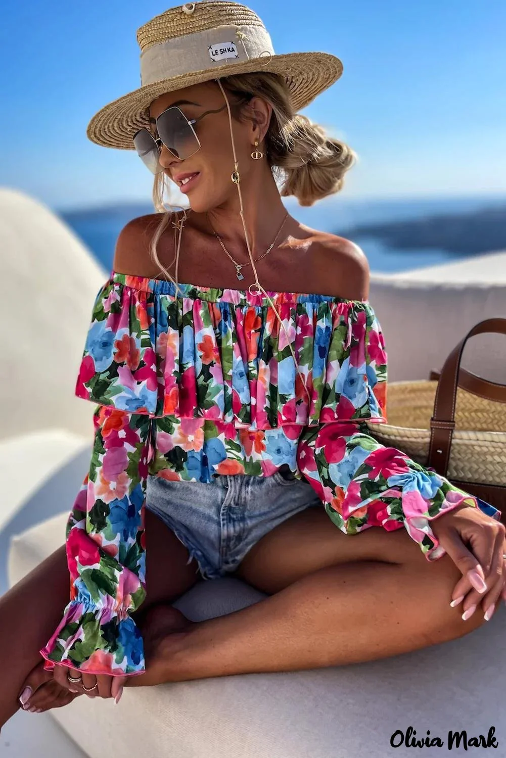 Deanwangkt - Off-the-shoulder blouse with ruffles in a floral print - Deanwangkt