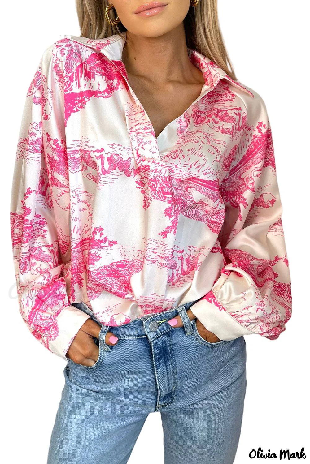 Deanwangkt - White Graphic Print Turndown Collar Long Sleeve Shirt - Deanwangkt