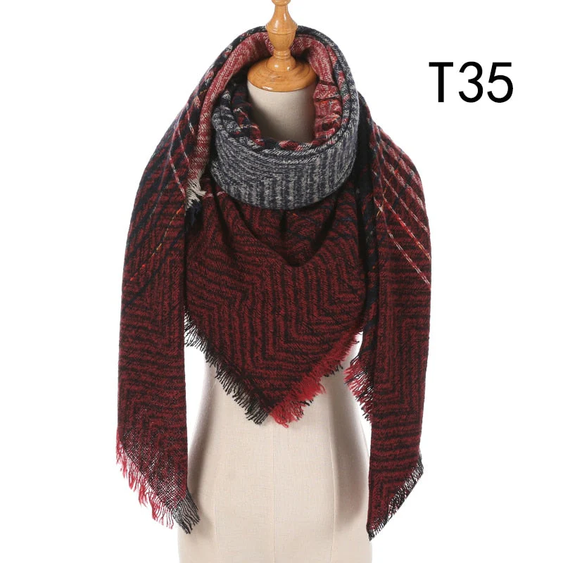 Christmas Gift Deanwangkt New Winter Knitted Scarf Cashmere Pashmina Women Warm Neck Scarves Shawls Plaid Wraps Triangle Stoles Lady Bandana - Deanwangkt