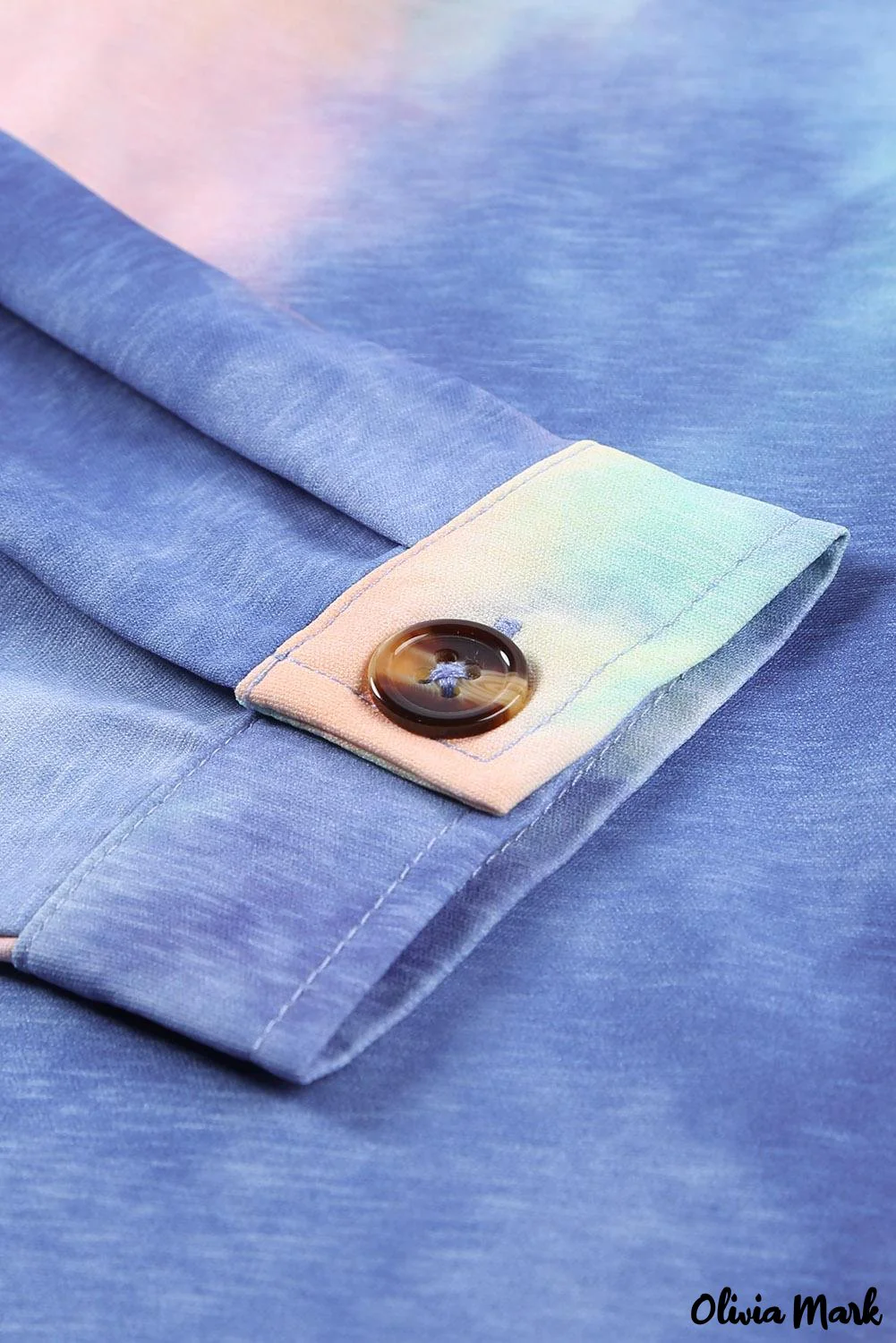 Deanwangkt - Blue Tie-Dye Long Sleeve V-Neck Blouse With Button Closure - Deanwangkt