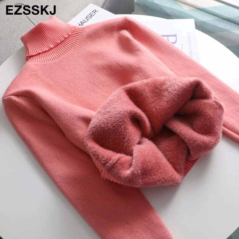 Christmas Gift Deanwangkt Autumn winter cashmere basic warm Sweater velvet Pullovers Women female fur thick Turtleneck sweater knit Jumpers top - Deanwangkt