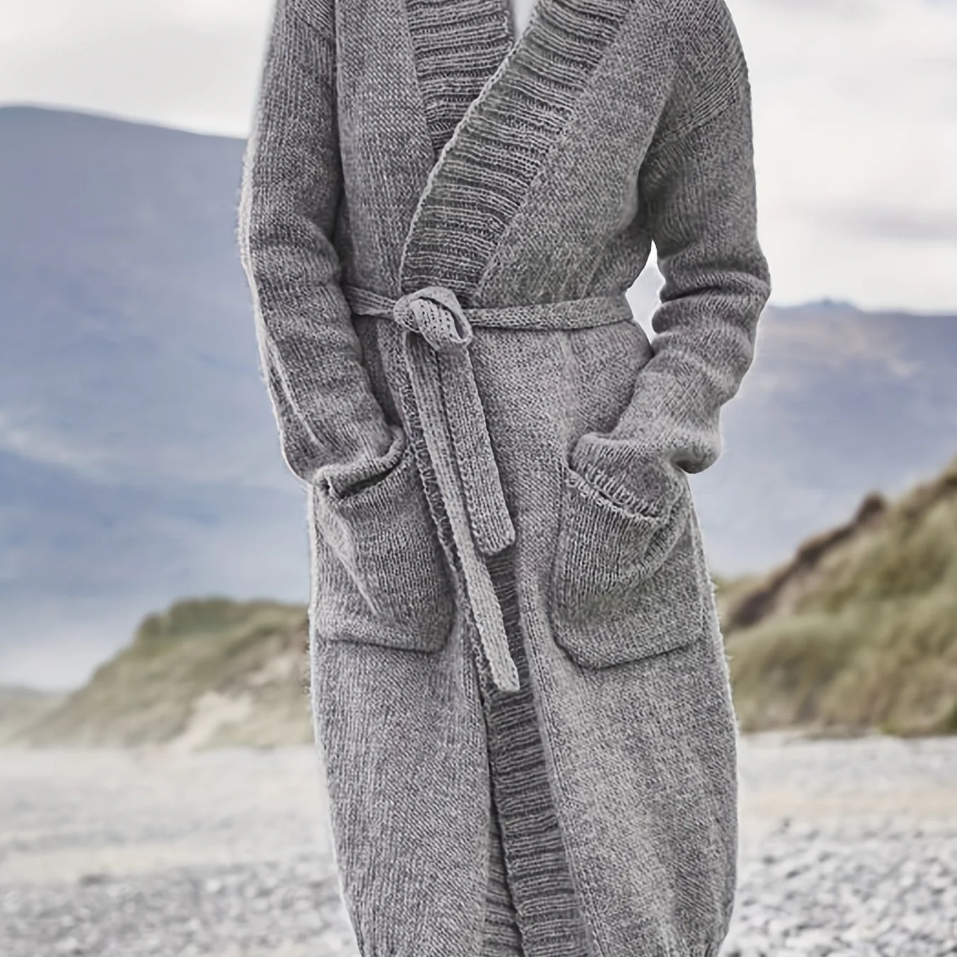 deanwangkt-1  Solid Open Front Knit Belted Cardigan, Casual Long Sleeve Cardigan For Fall & Winter, Women's Clothing - Deanwangkt