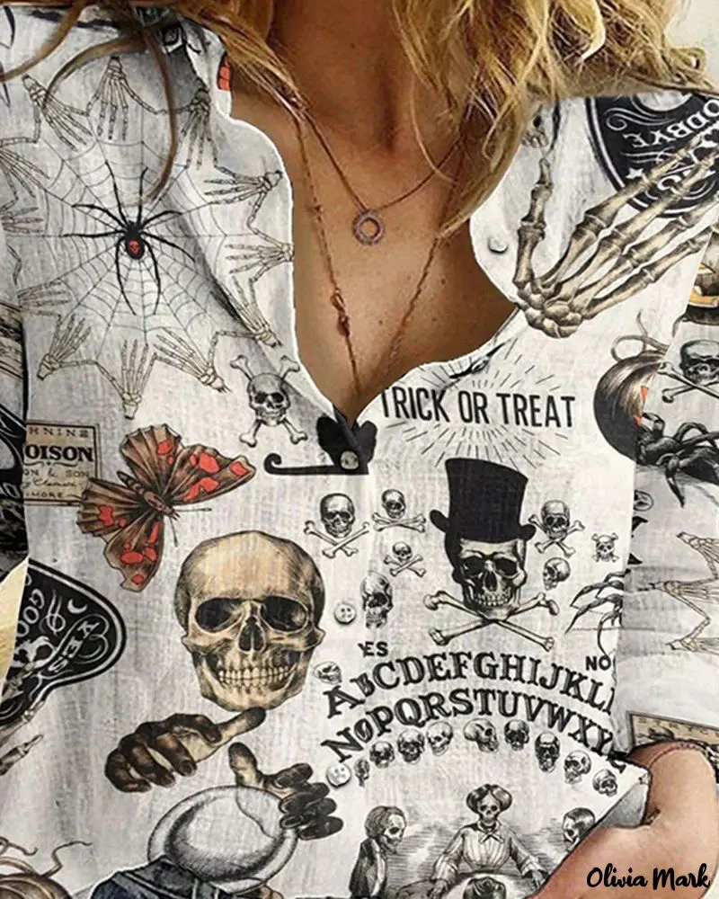 Deanwangkt - Halloween Graphic Print Long Sleeve Shirt - Deanwangkt