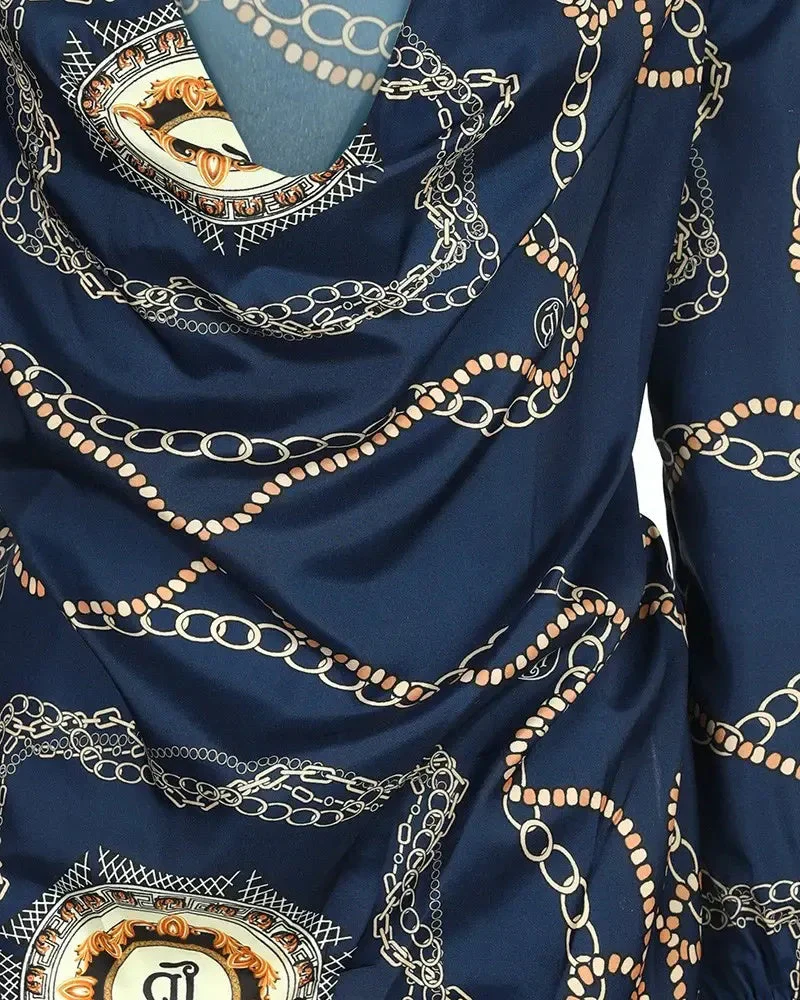 Deanwangkt - Baroque Chain Print Cowl Neck Long Sleeve Top - Deanwangkt