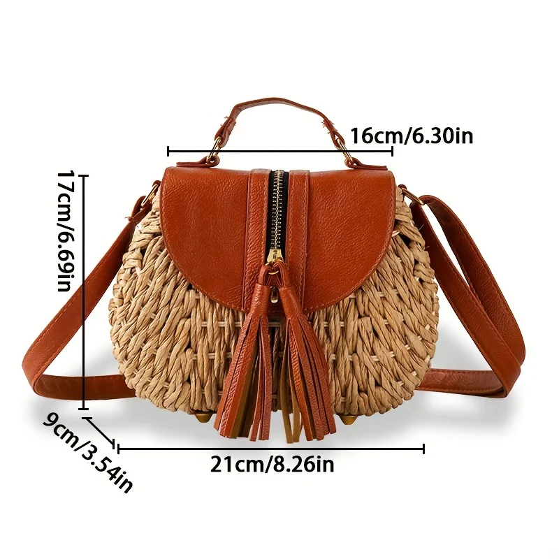 Mini Straw Woven Crossbody Bag, Vintage Summer Beach Shoulder Bag, Women's Retro Handbag & Purse For Travel Vacation - Deanwangkt