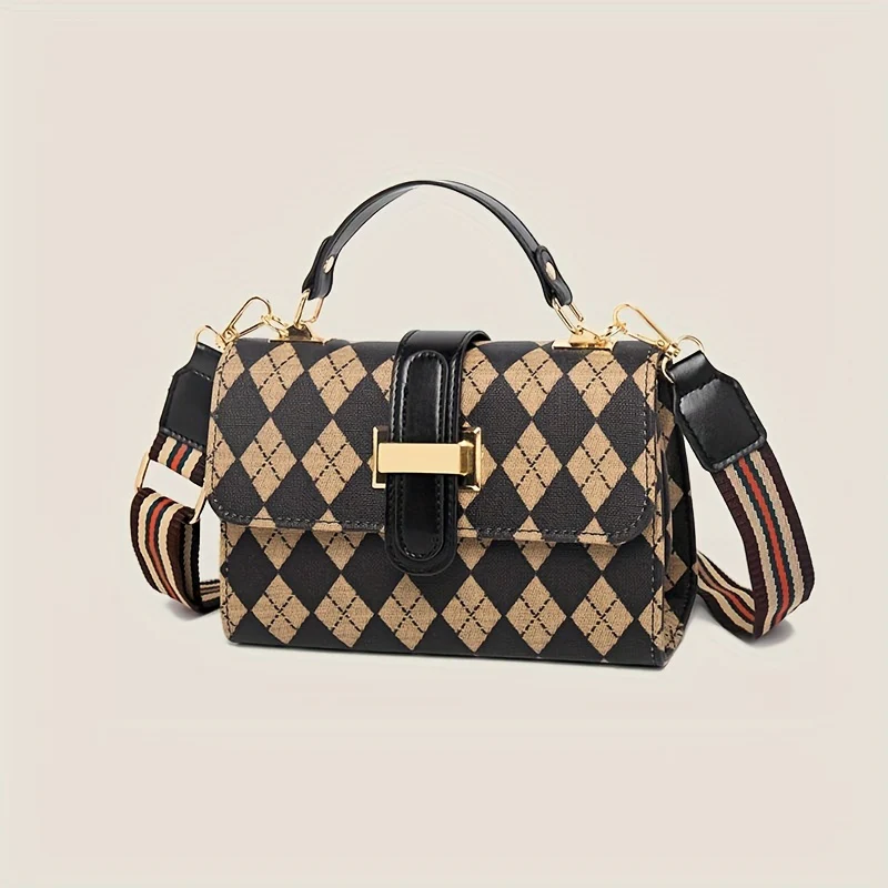 Vintage Plaid Print Crossbody Bag, Retro PU Shoulder Bag, Women's Fashion Handbag & Purse - Deanwangkt