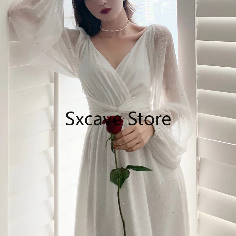 Christmas Gift Deanwangkt Autumn French Elegant Party Dress Women Long Sleeve Casual Fairy Midi Dress Evening Vintage One Piece Dress Korean Fashion - Deanwangkt