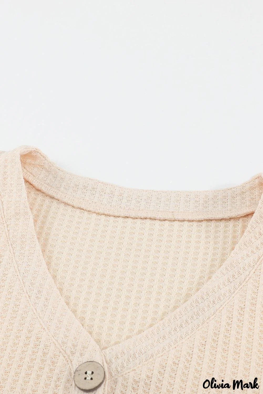 Deanwangkt - Waffle Knit Long Sleeve Buttoned V-Neck Top - Deanwangkt