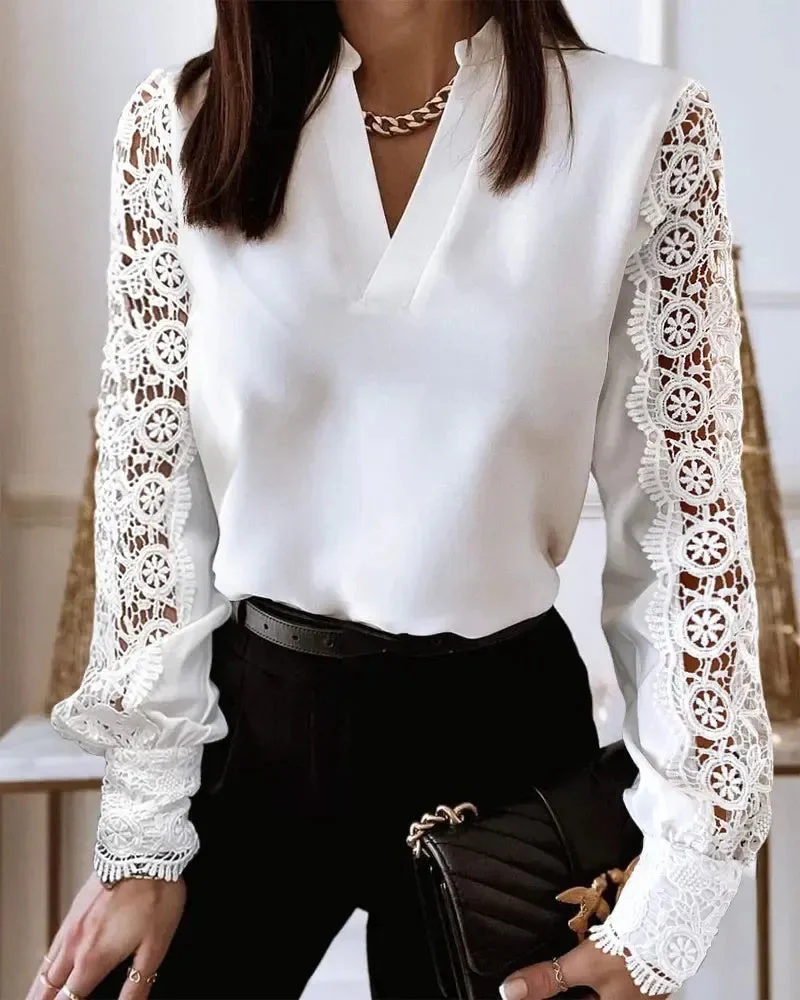 Deanwangkt - V-neck top with long sleeves in guipure lace - Deanwangkt