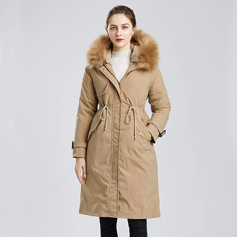 Black Friday Sales New Winter Women Warm Wool Liner Long Coat Thick Hooded Parkas Large Fur Collar Embroidery Jacket Snow Padded Outwear - Deanwangkt
