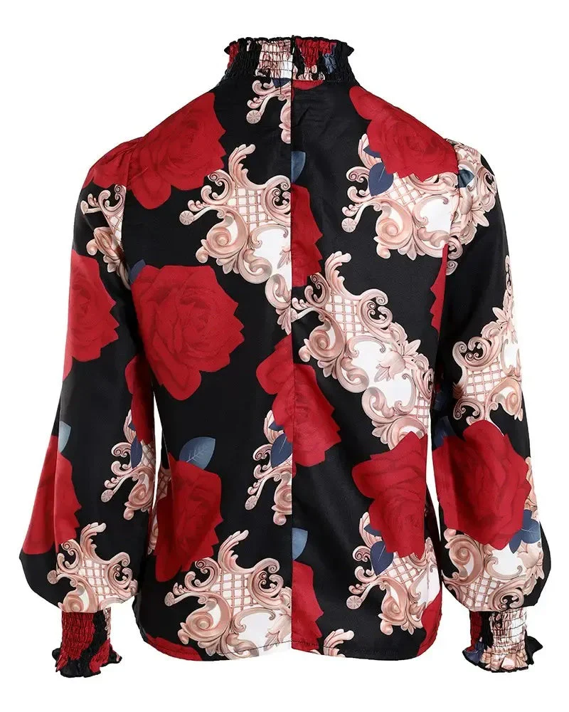 Deanwangkt - Baroque Floral Print Ruched Top With Ruffle Hem - Deanwangkt