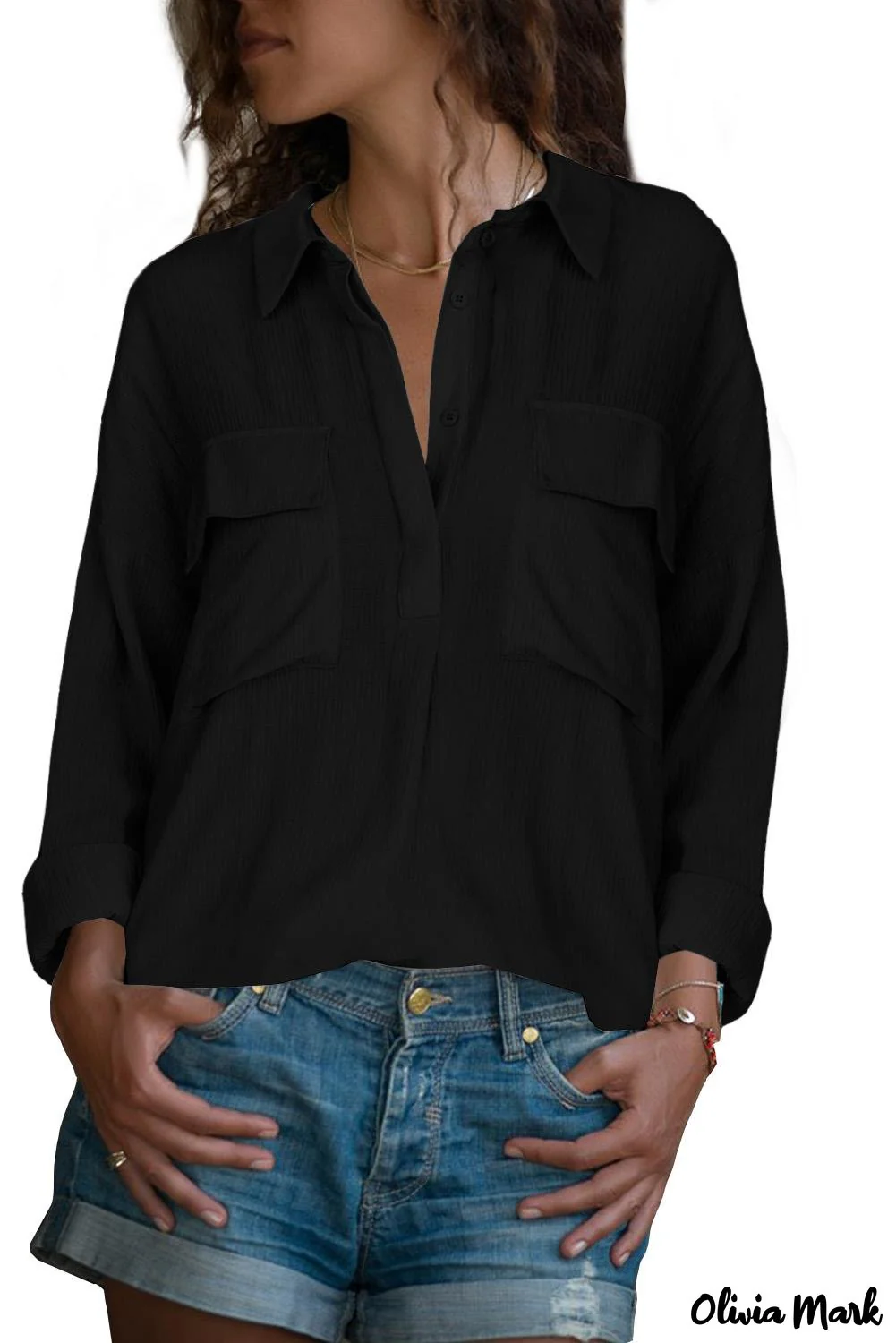 Deanwangkt - Khaki button down long sleeve shirt with pocket - Deanwangkt