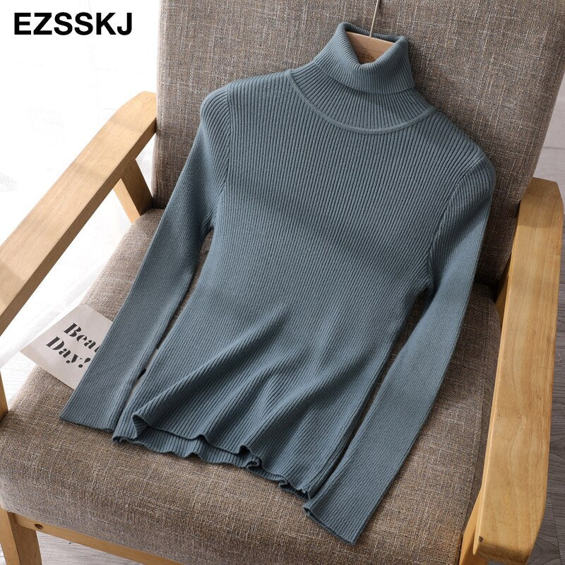 Christmas Gift Deanwangkt Knitted Women turtleneck Sweater Pullovers spring Autumn Basic Women high neck Sweaters Pullover Slim female cheap top - Deanwangkt