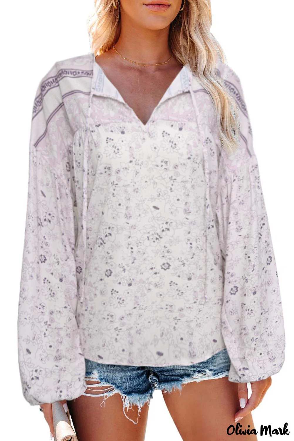 Deanwangkt - Loose puff sleeve shirt with drawstring and floral print - Deanwangkt