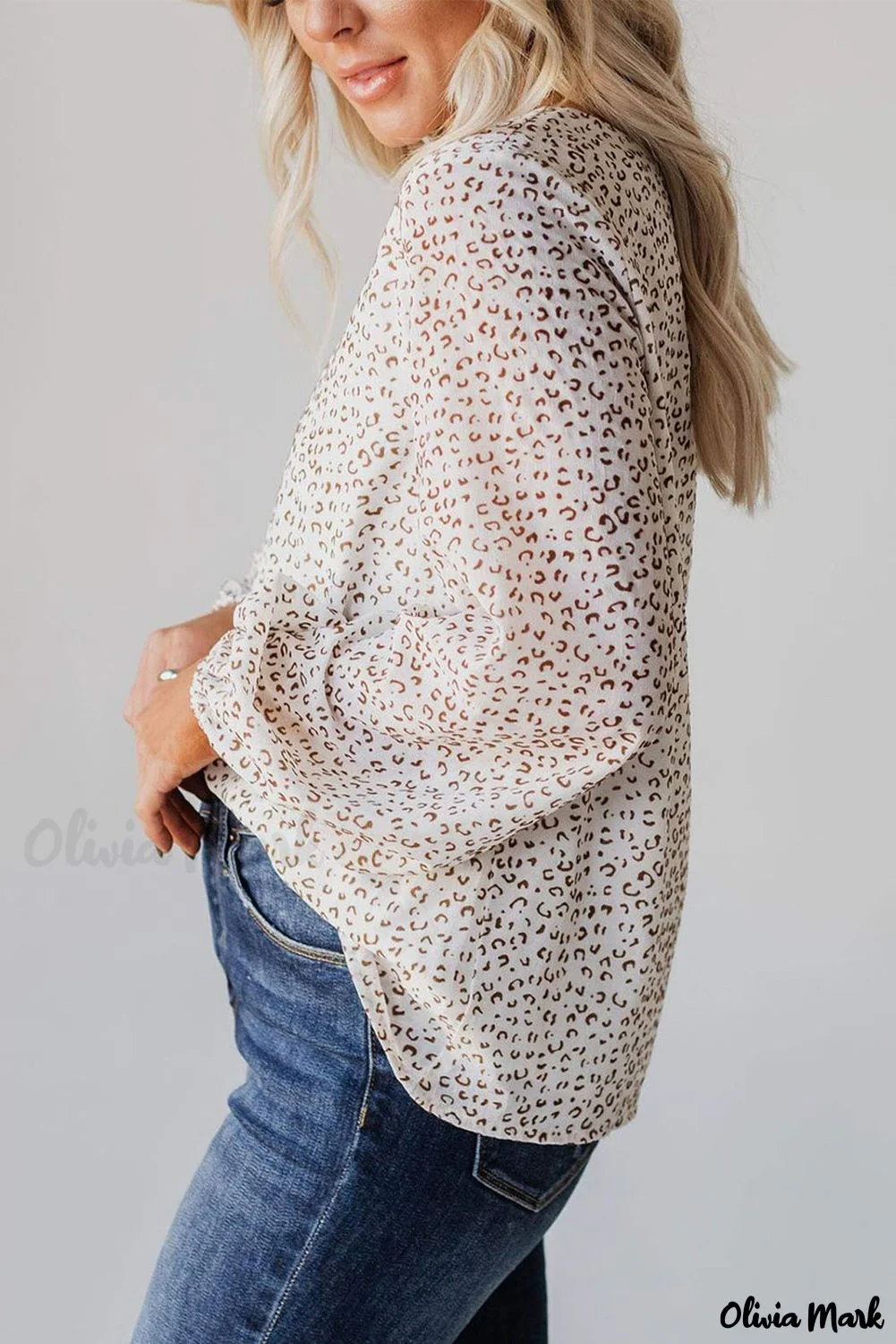 Deanwangkt - Leopard Long Sleeve Round Neck Blouse - Deanwangkt