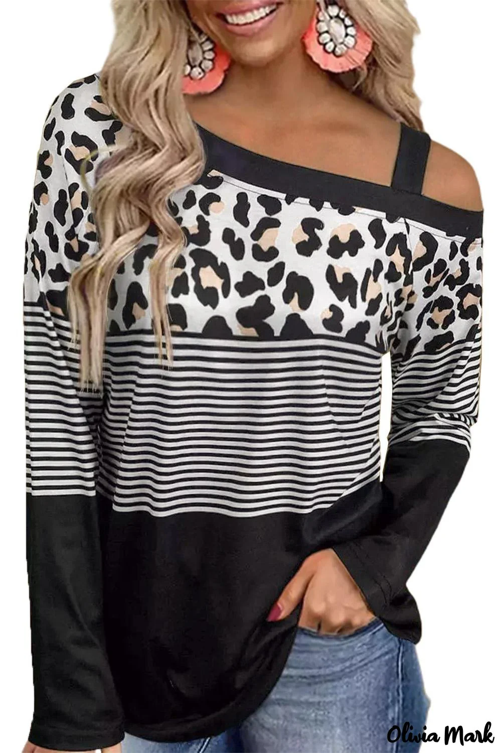 Deanwangkt - Black Leopard Stripe Stand Collar Long Sleeve Blouse - Deanwangkt