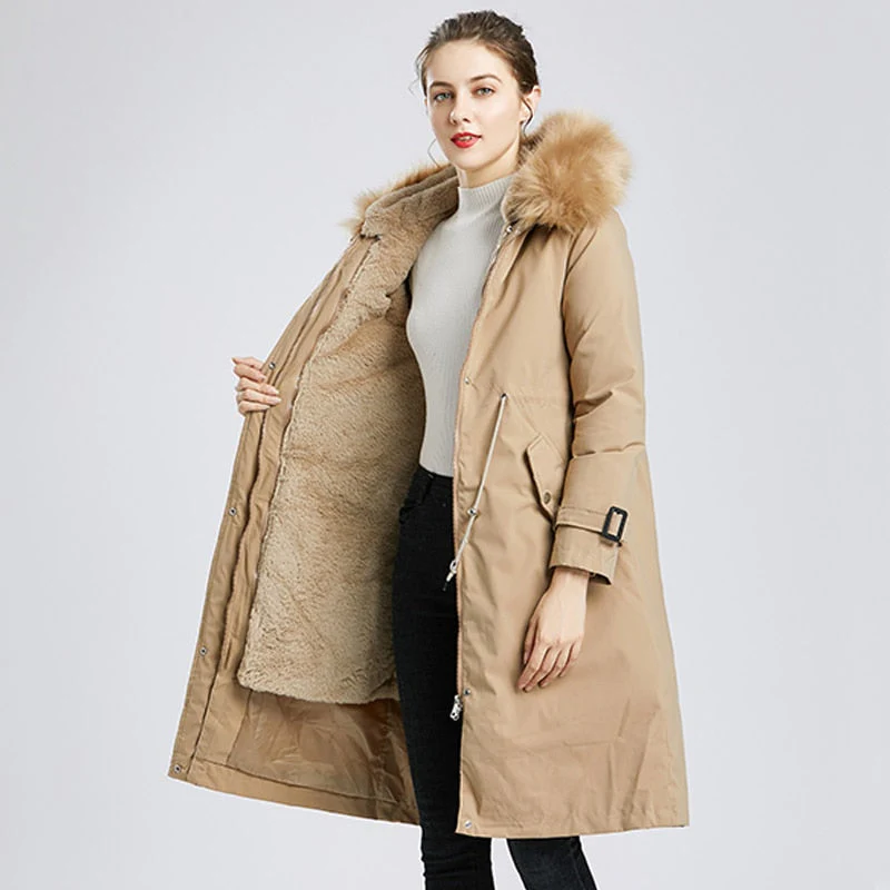 Black Friday Sales New Winter Women Warm Wool Liner Long Coat Thick Hooded Parkas Large Fur Collar Embroidery Jacket Snow Padded Outwear - Deanwangkt