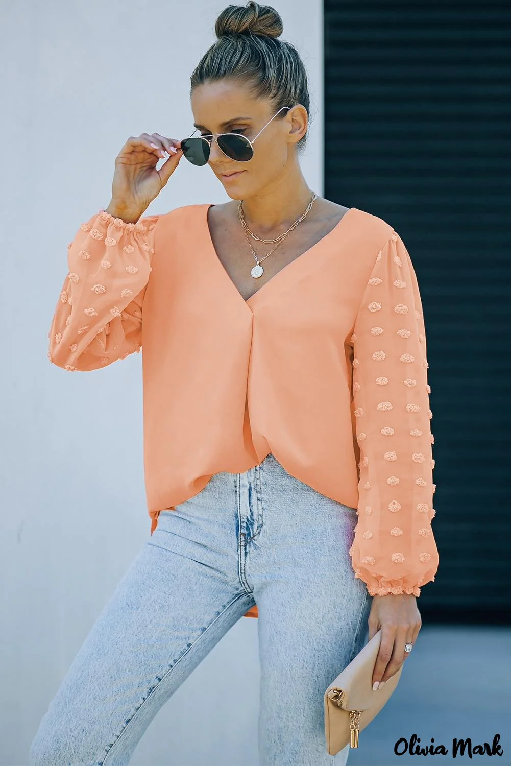 Deanwangkt - Black Polka Dot V-Neck Long Sleeve Blouse - Deanwangkt