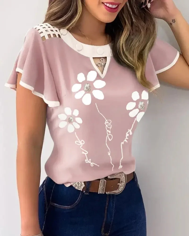 Deanwangkt - Relaxed floral print top with flutter sleeves - Deanwangkt