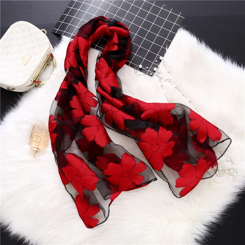 Christmas Gift Deanwangkt New Spring Summer Scarf Women Fashion Leaf Cut Flowers Scarves Elegant Lady's Beach Cove Up Winter Scarf For Women Shawl - Deanwangkt