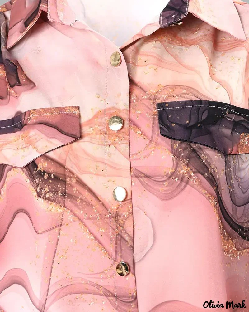 Deanwangkt - Marble Print Long Sleeve Button Down Shirt - Deanwangkt