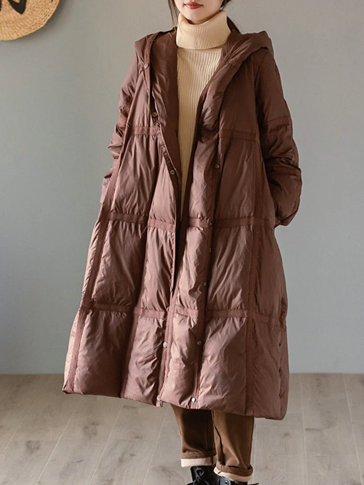 Black Friday Sales Deanwangkt Winter Women Hooded Loose White Duck Down Long Parka Casual Female Single Breasted Warm Down Coat Snow Outwear - Deanwangkt