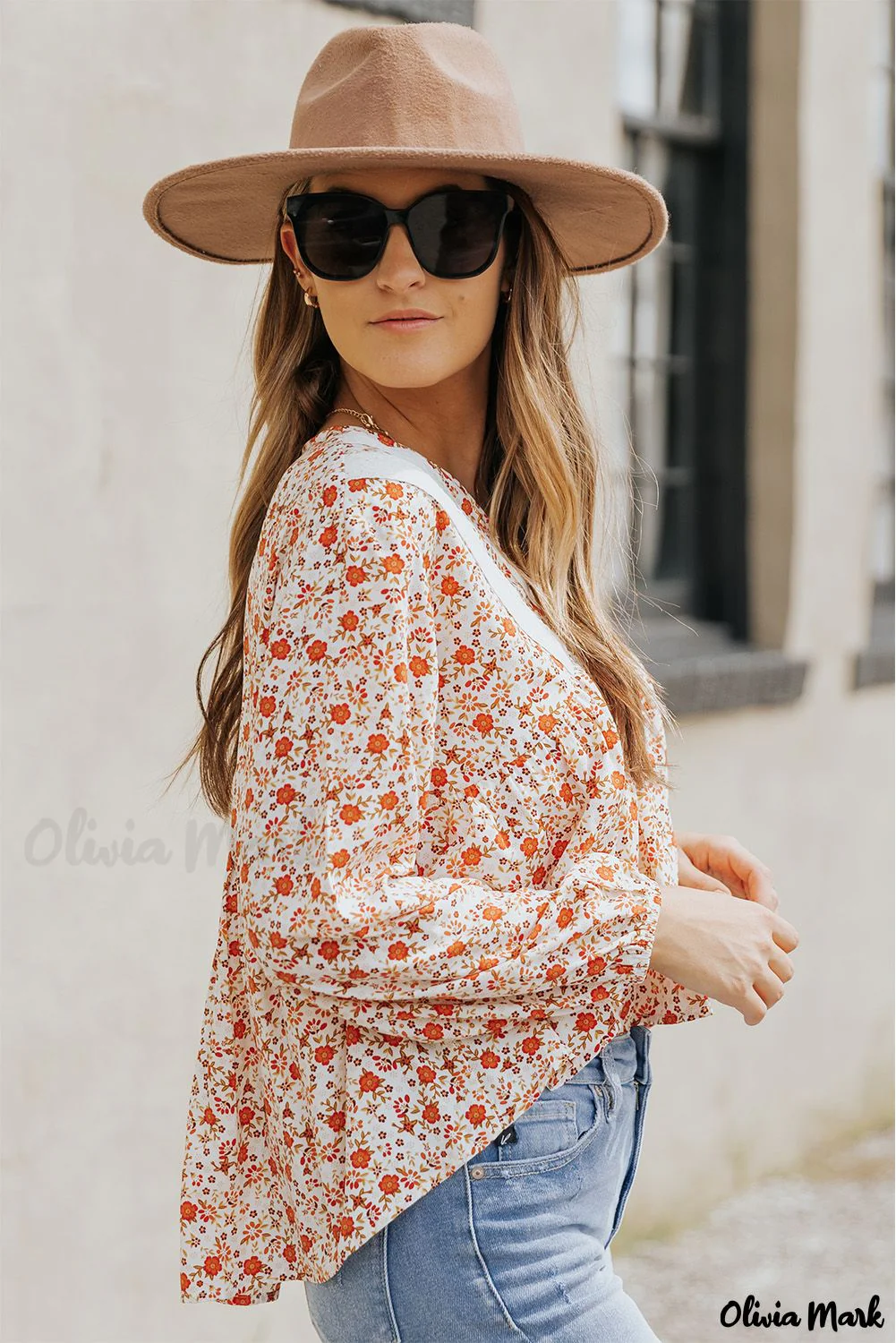 Deanwangkt - Red Floral Print Lace V-Neck Blouse - Deanwangkt