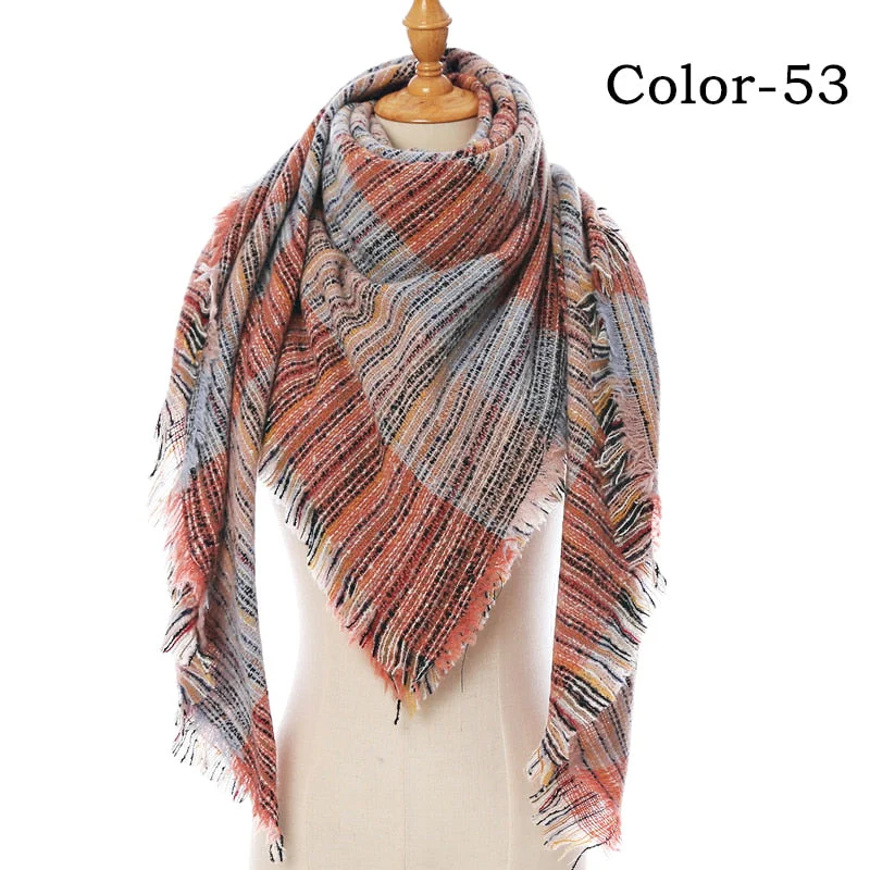 Christmas Gift Deanwangkt New Winter Knitted Scarf Cashmere Pashmina Women Warm Neck Scarves Shawls Plaid Wraps Triangle Stoles Lady Bandana - Deanwangkt