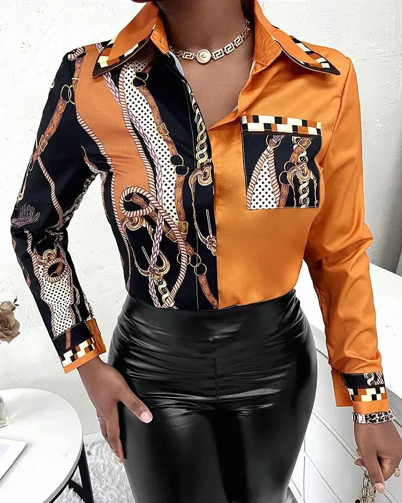 Deanwangkt - Chain Print Long Sleeve Button Down Shirt - Deanwangkt