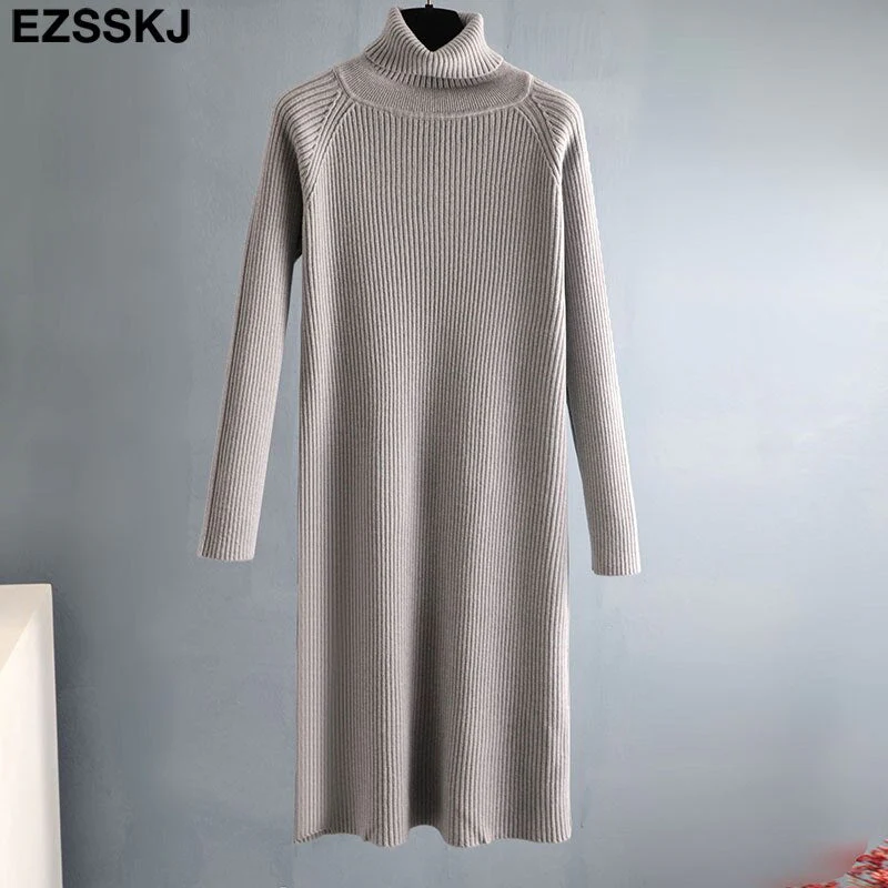 Christmas Gift Deanwangkt Autumn Winter long thick Sweater Dress Women turtleneck long Sleeve straight maix Dress female girl warm long dress - Deanwangkt