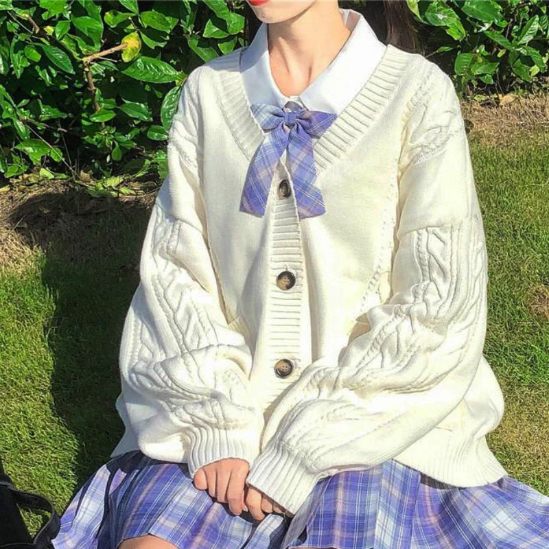 Christmas Gift Deanwangkt new sweet cute girl knitting sweater lazy college style loose sleeve Harajuku girl JK uniform sweater coat s ~ 2XL - Deanwangkt