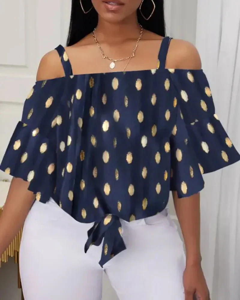 Deanwangkt - Off Shoulder Floral Tie Front Bell Sleeve Top - Deanwangkt