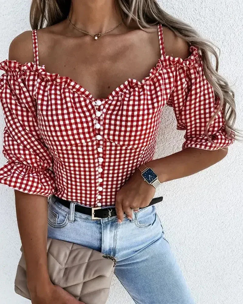 Deanwangkt - Off-the-Shoulder Ruffle Hem Top - Deanwangkt